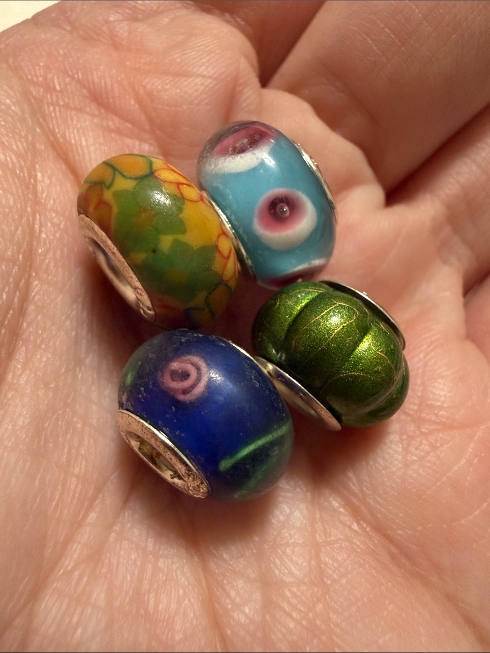 Sterling silver 925 Glass Charm Beads Set of 4